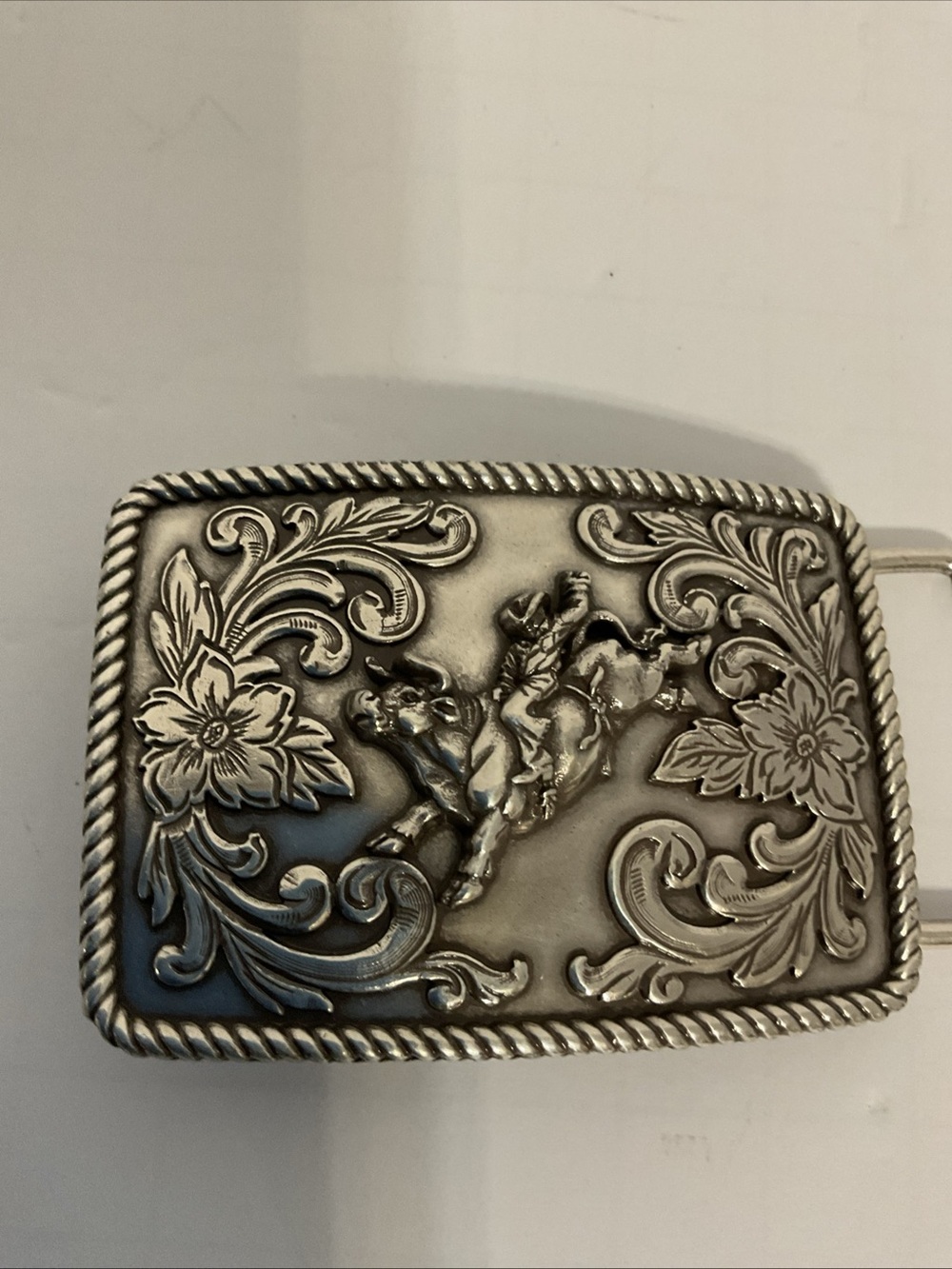 Children's Silver Western Buckle Belt - Floral Rodeo Design
